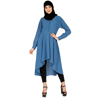 Modest Kurti with potli buttons neck design- French Blue